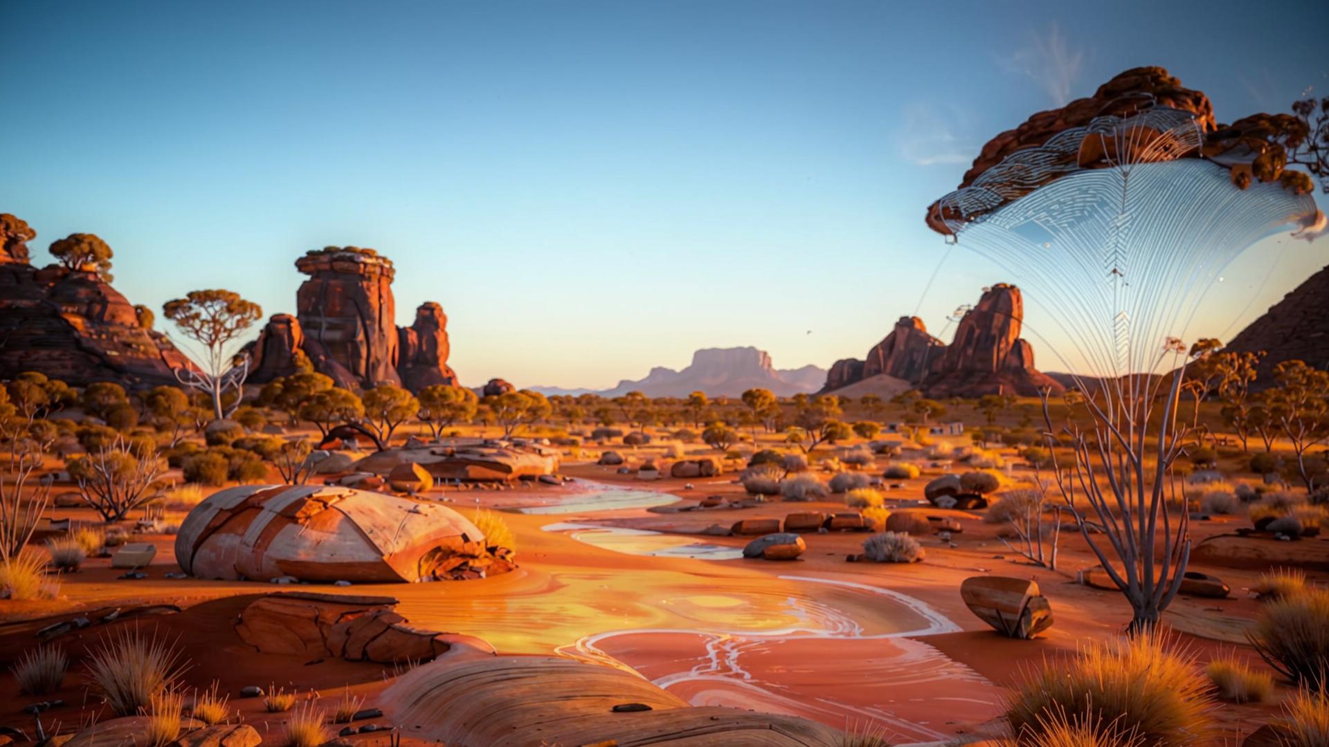 Australian landscape with data flow overlays