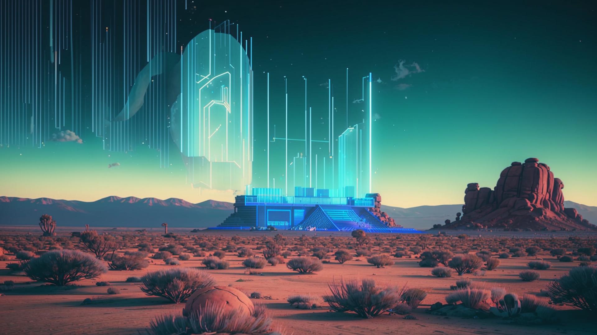 Stylized Australian landscape with data grid